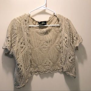 Allegra Medium sand beige knit open crop cardigan